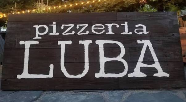 Pizzeria Luba restaurant sign in downtown Auburn